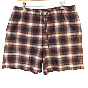 Garnet Hill Flannel Lounge Shorts Mens XL Blue Orange Plaid Pima Cotton Sleep